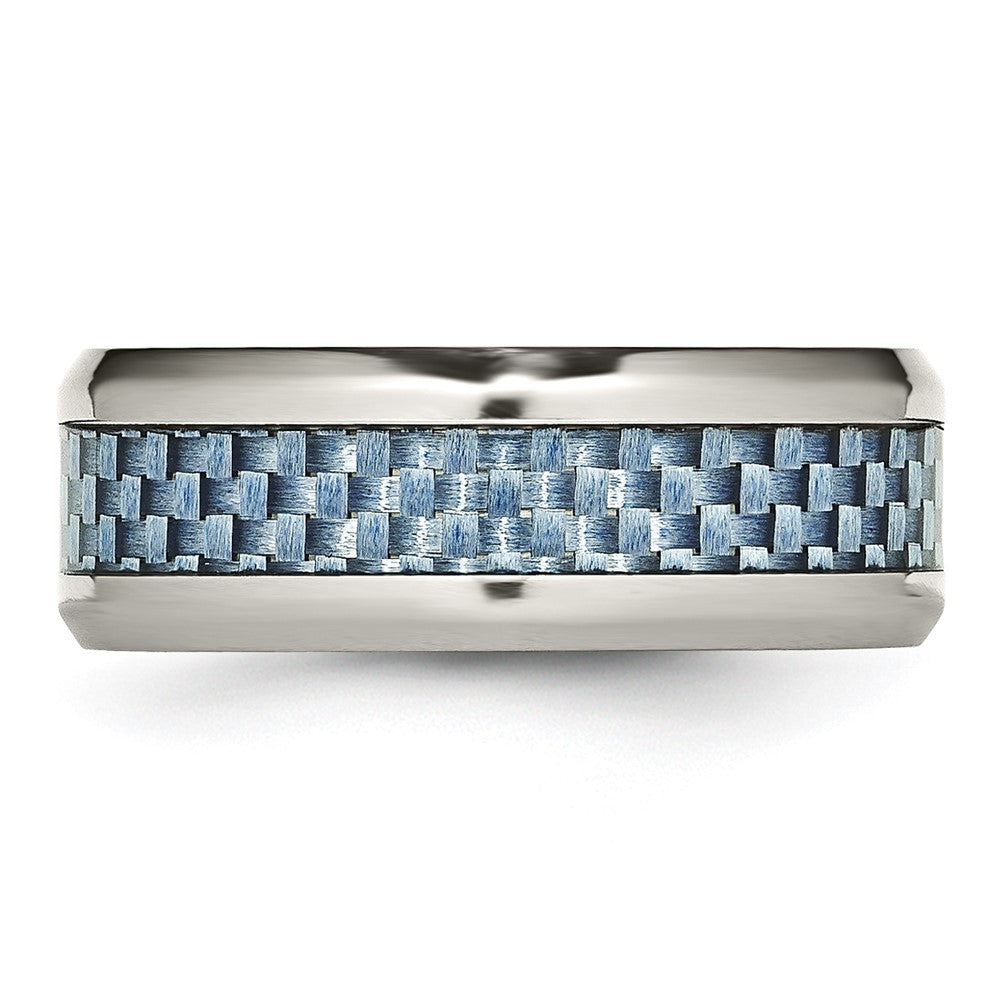 Chisel Stainless Steel Polished with Light Blue Carbon Fiber Inlay 8mm Band