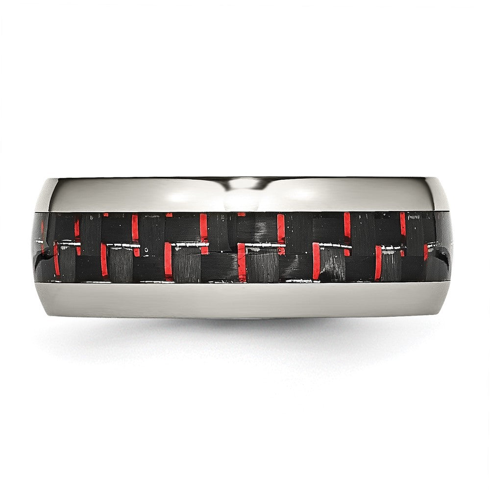 Chisel Stainless Steel Polished with Black and Red Carbon Fiber Inlay 8mm Band