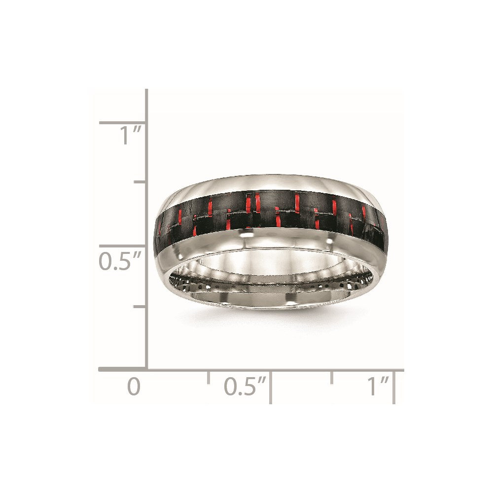 Chisel Stainless Steel Polished with Black and Red Carbon Fiber Inlay 8mm Band