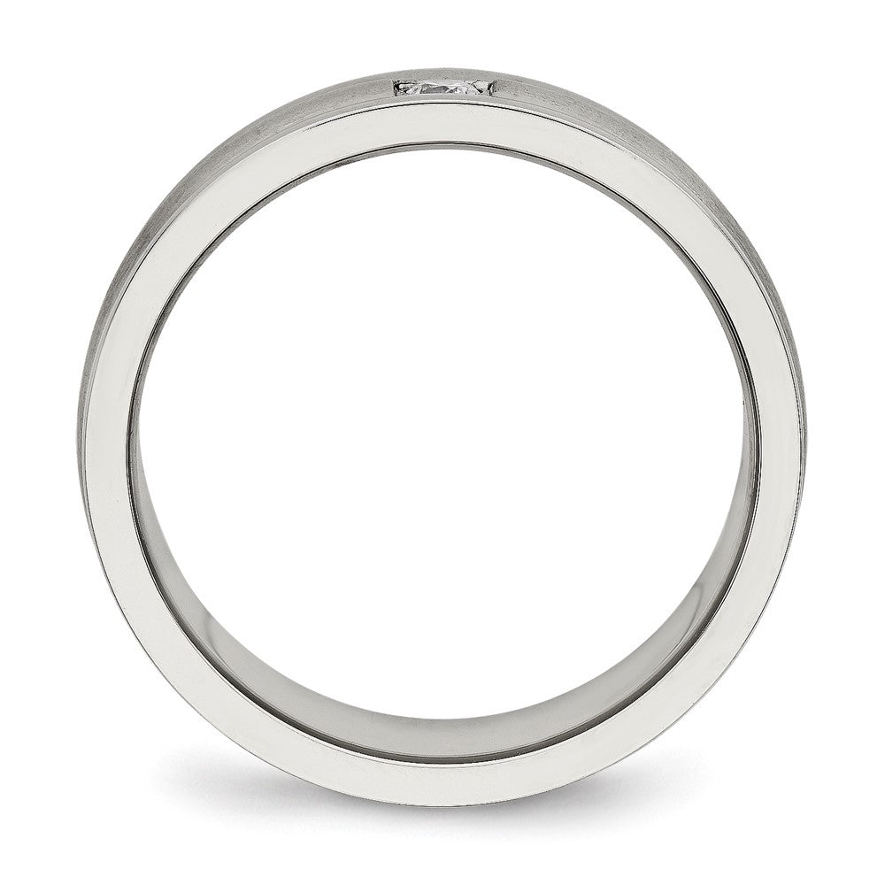 Chisel Stainless Steel Polished with Brushed Center CZ 7mm Grooved Band