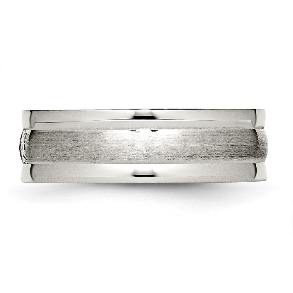 Chisel Stainless Steel Polished with Brushed Center CZ 7mm Grooved Band