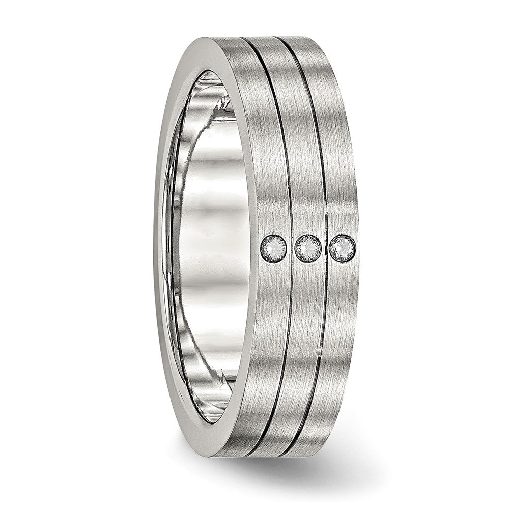 Stainless Steel Brushed w/CZ 6mm Grooved Band