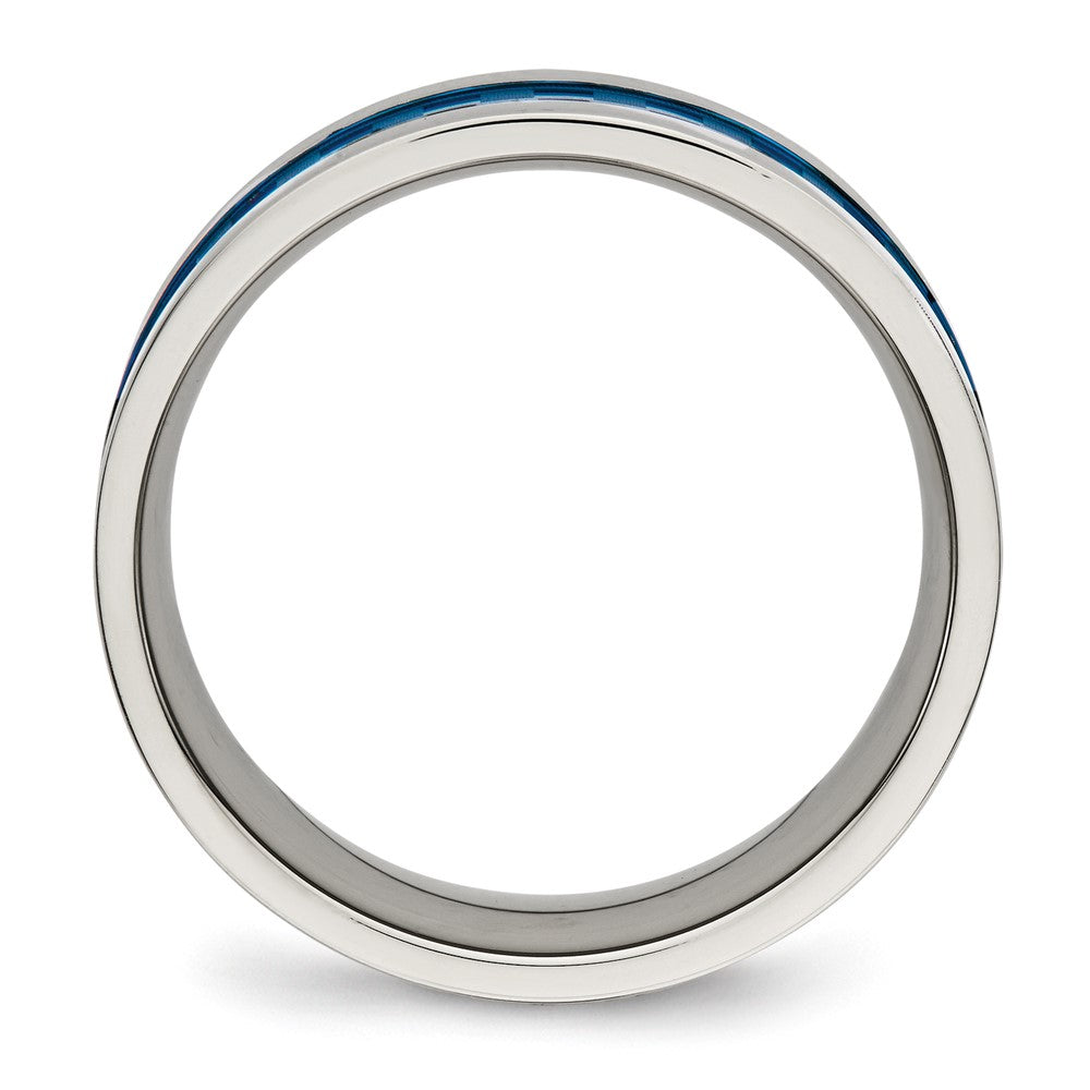 Chisel Stainless Steel Polished Blue IP-plated Checkered Design 7mm Band