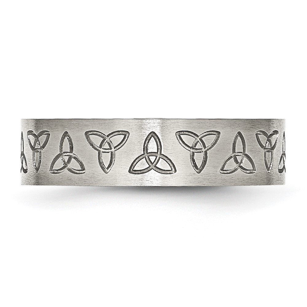 Chisel Stainless Steel Brushed with Engraved Trinity Symbol 6mm Band