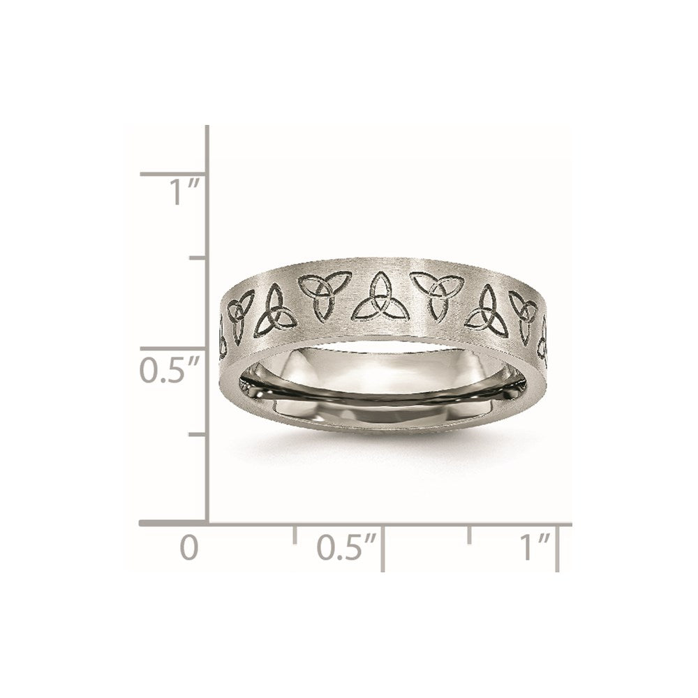 Chisel Stainless Steel Brushed with Engraved Trinity Symbol 6mm Band