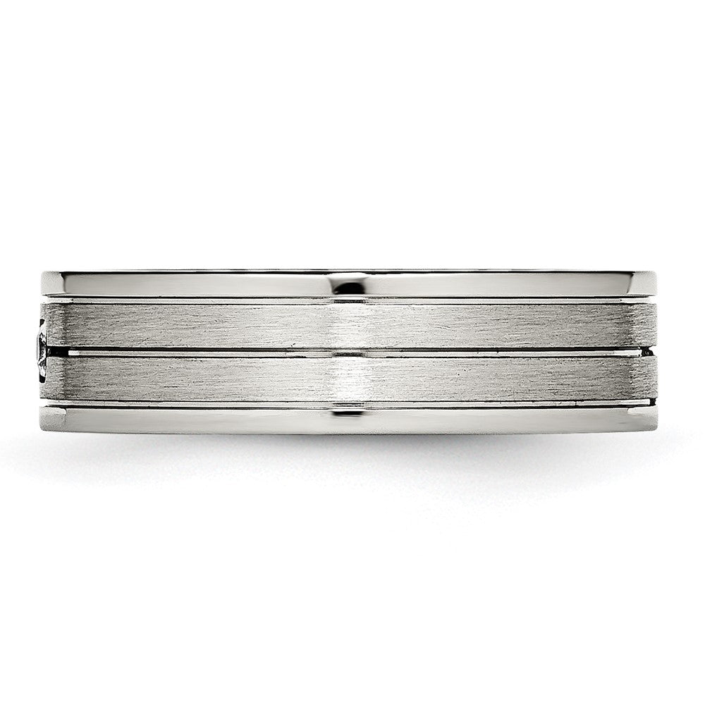 Chisel Stainless Steel Polished with Brushed Center CZ 6mm Grooved Band