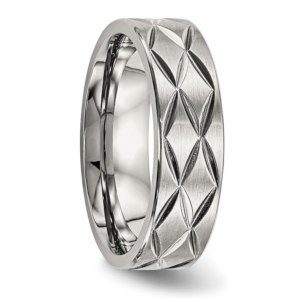 Stainless Steel Brushed and Polished Diamond-cut 6.5mm Band