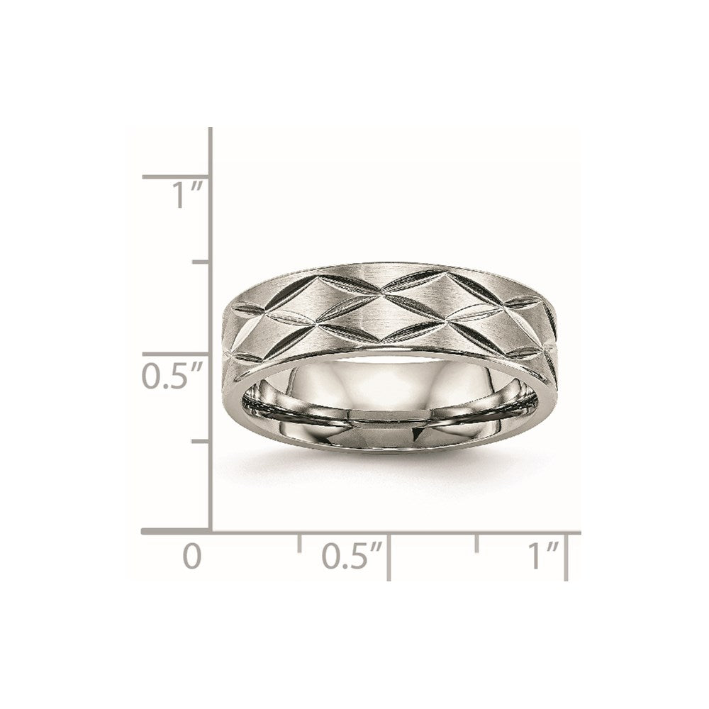 Stainless Steel Brushed and Polished Diamond-cut 6.5mm Band