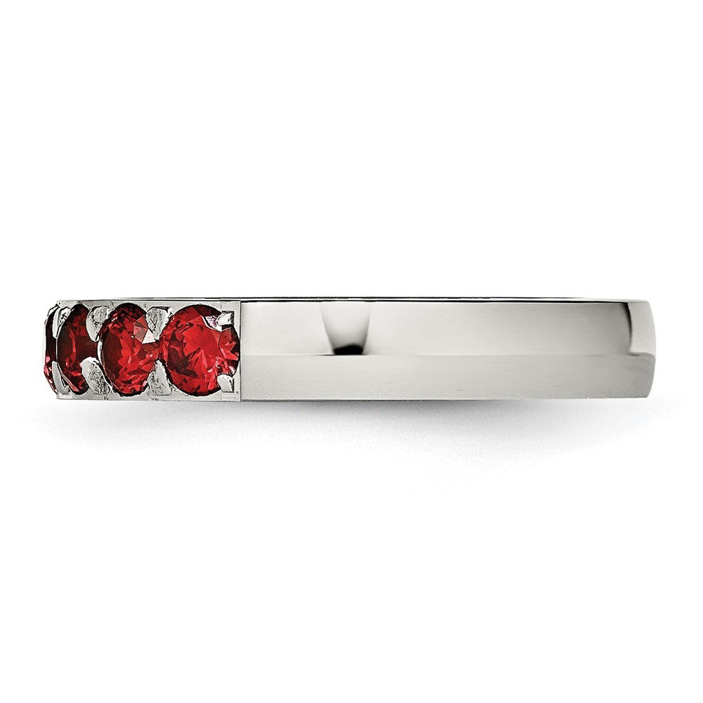 Chisel Stainless Steel Polished Red CZ 4mm Band
