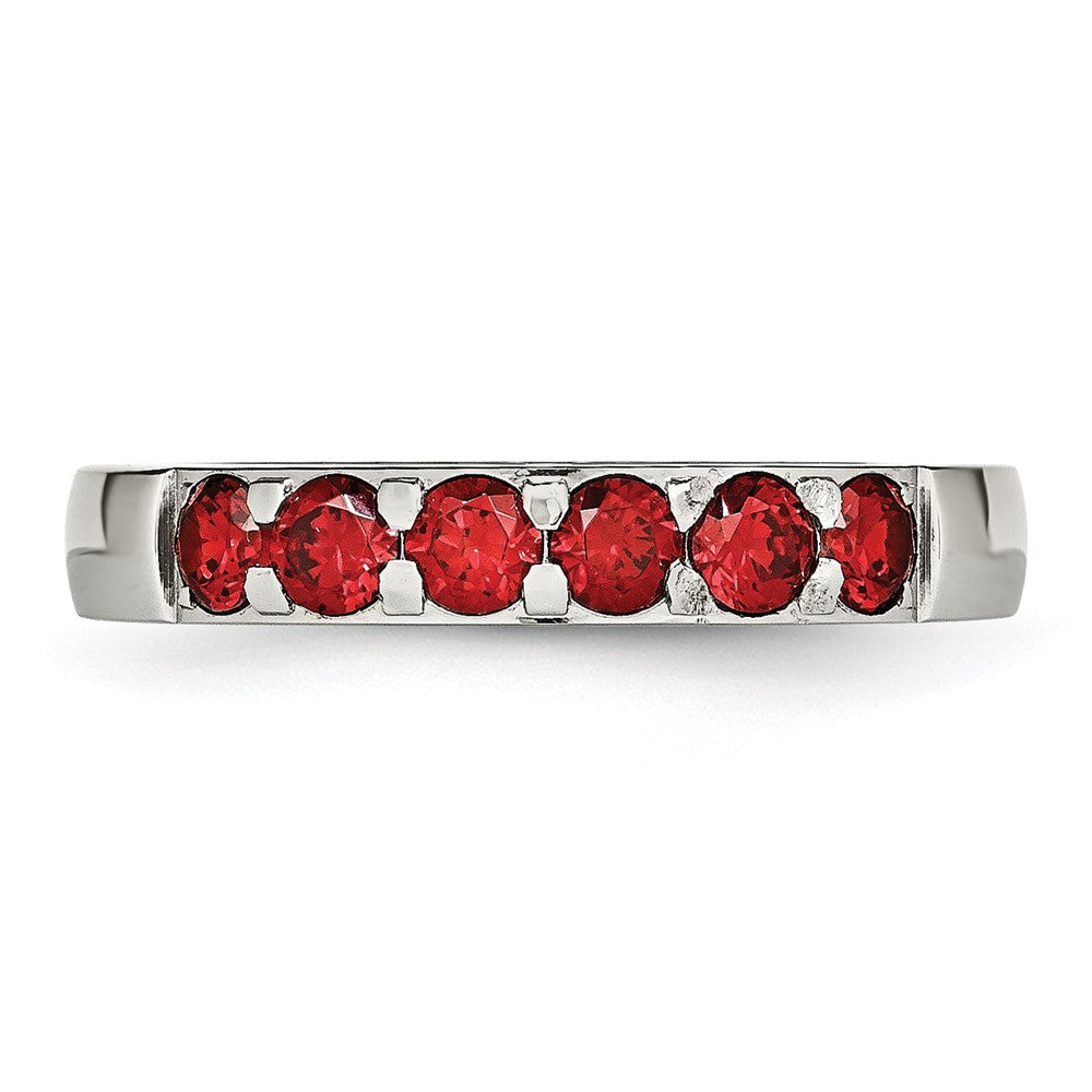Chisel Stainless Steel Polished Red CZ 4mm Band