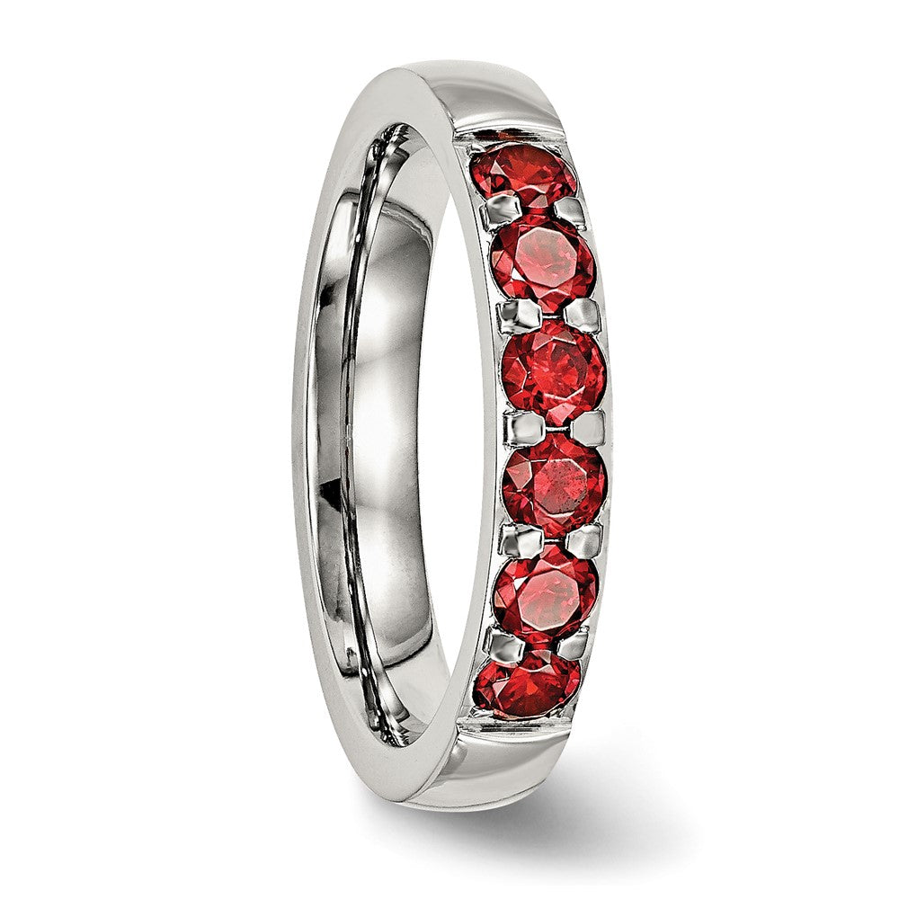 Chisel Stainless Steel Polished Red CZ 4mm Band