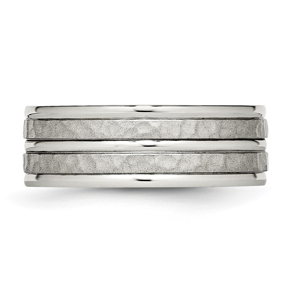 Stainless Steel Polished and Hammered 8mm Grooved Band