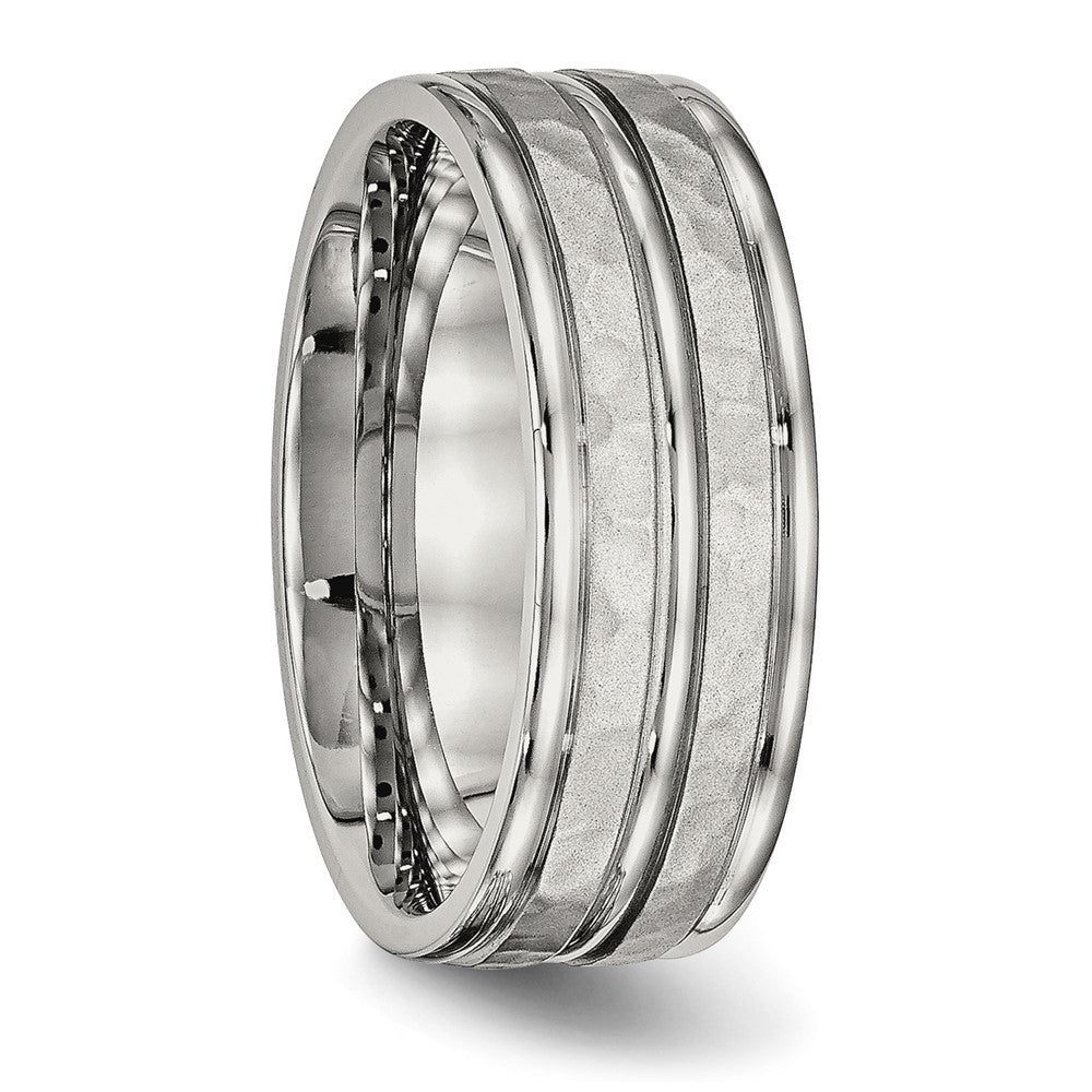Stainless Steel Polished and Hammered 8mm Grooved Band