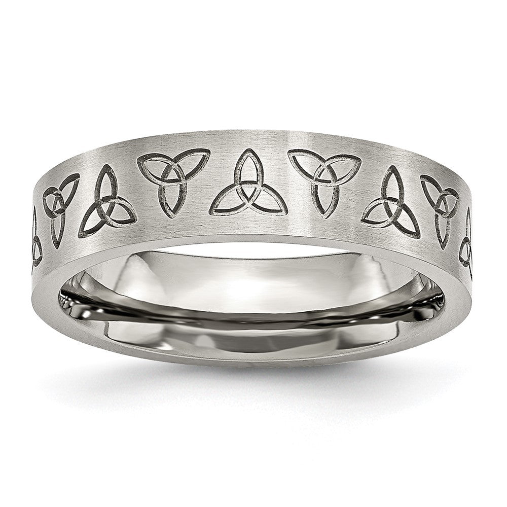 Chisel Stainless Steel Brushed with Engraved Trinity Symbol 6mm Band