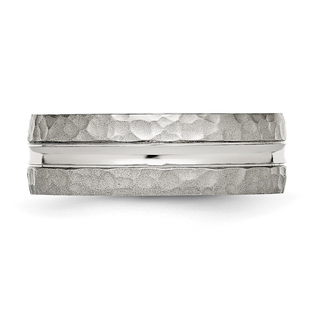 Stainless Steel Polished and Hammered 7.5mm Grooved Band