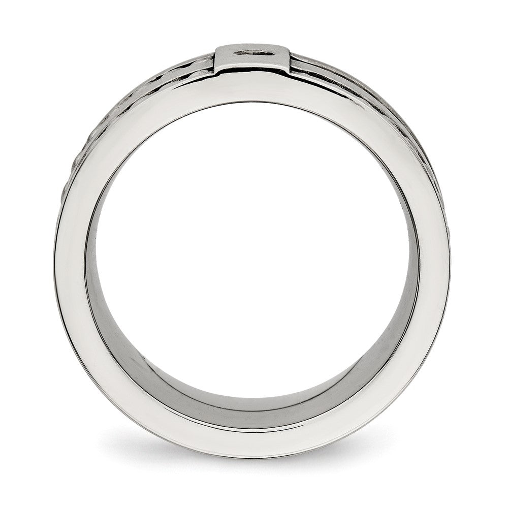 Stainless Steel Antiqued and Brushed w/CZ Twisted 9mm Flat Band