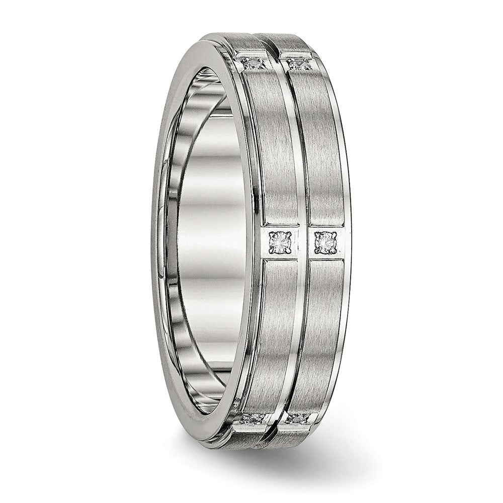 Stainless Steel Polished/Brushed Center CZ Grooved 6mm Ridged Edge Band