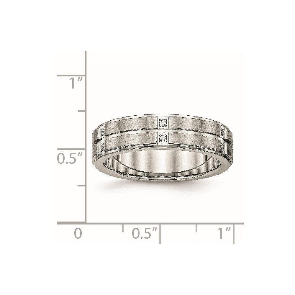 Stainless Steel Polished/Brushed Center CZ Grooved 6mm Ridged Edge Band