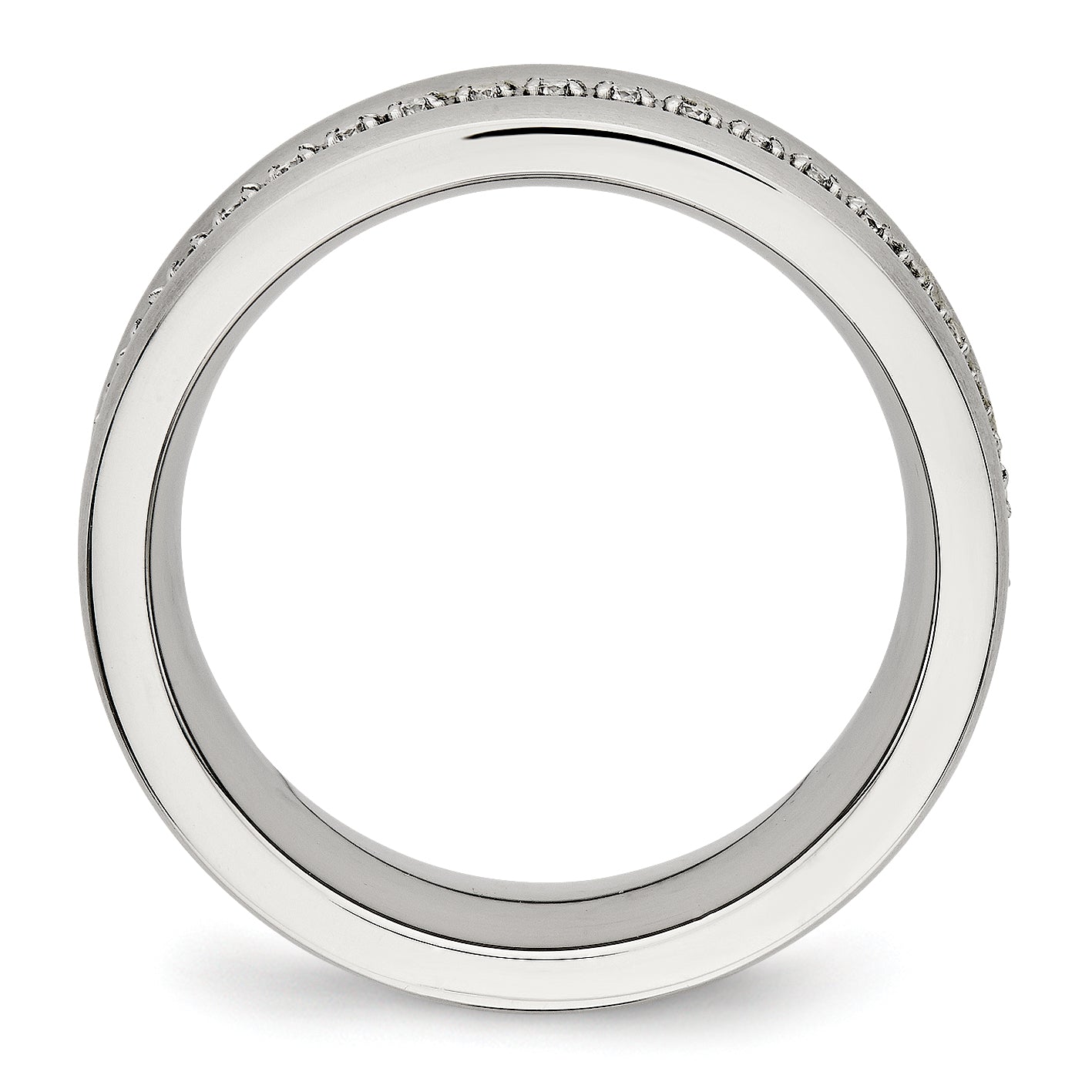 Chisel Stainless Steel Brushed and Polished with CZ Checkered 7.5mm Band