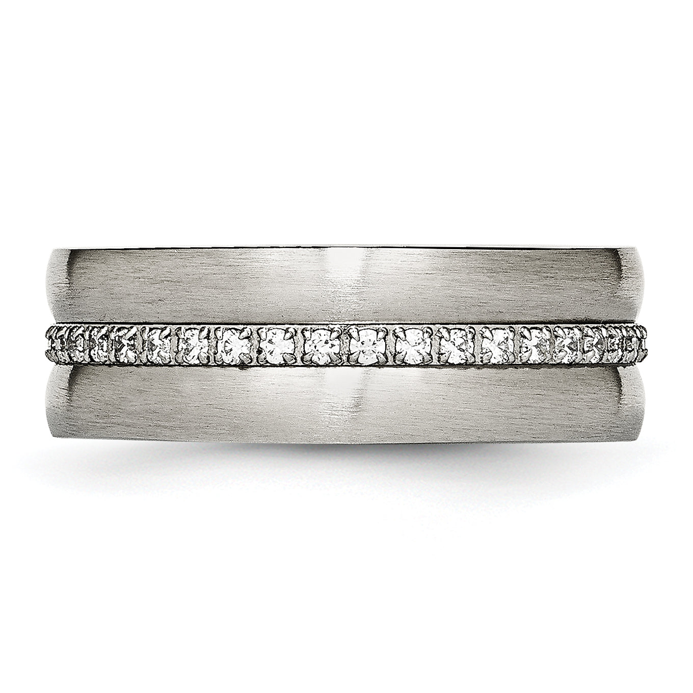 Chisel Stainless Steel Brushed and Polished with CZ Checkered 7.5mm Band
