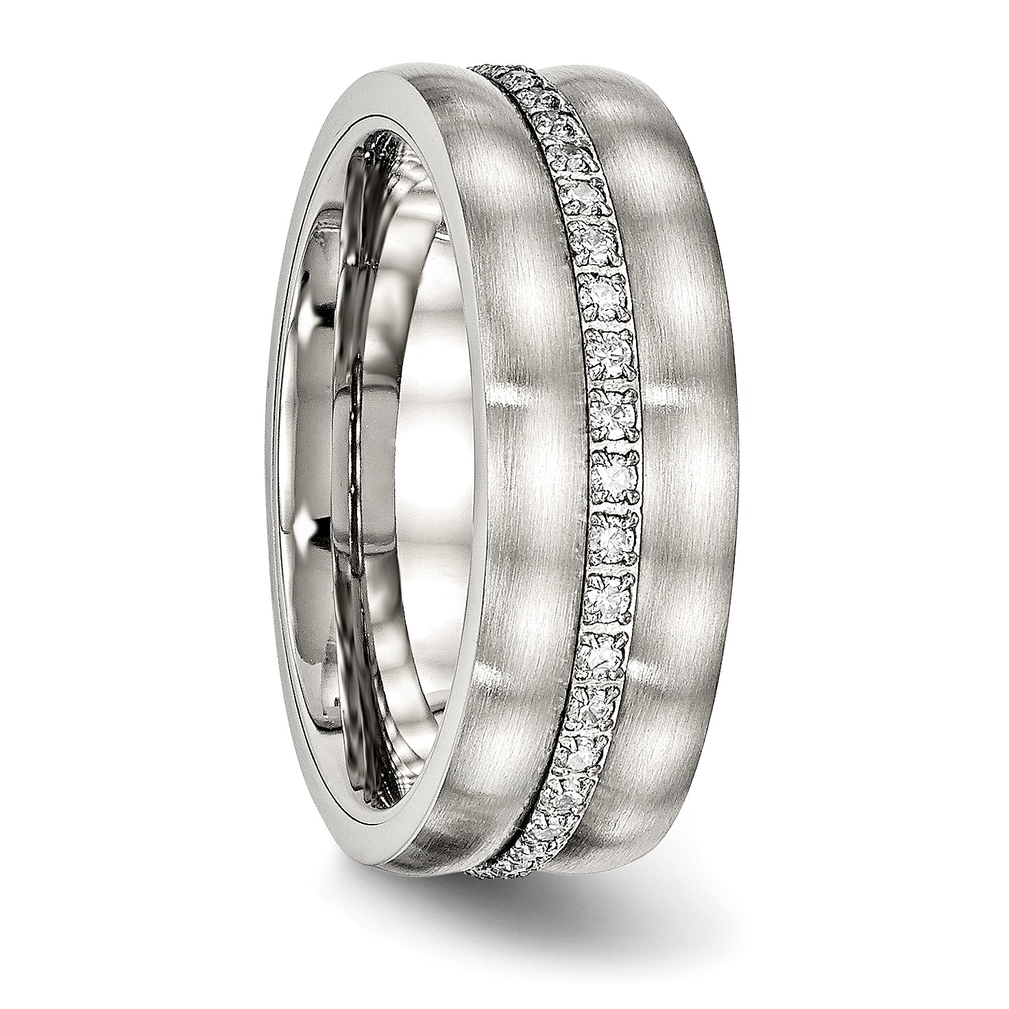 Chisel Stainless Steel Brushed and Polished with CZ Checkered 7.5mm Band