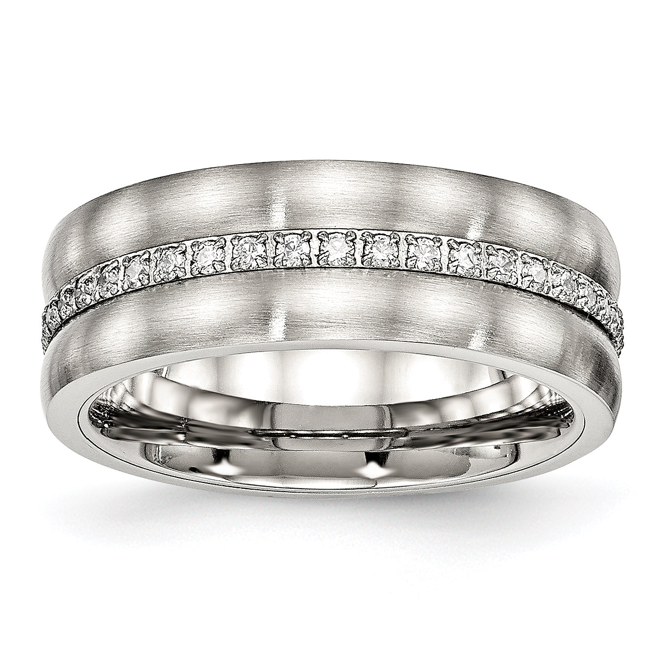 Chisel Stainless Steel Brushed and Polished with CZ Checkered 7.5mm Band