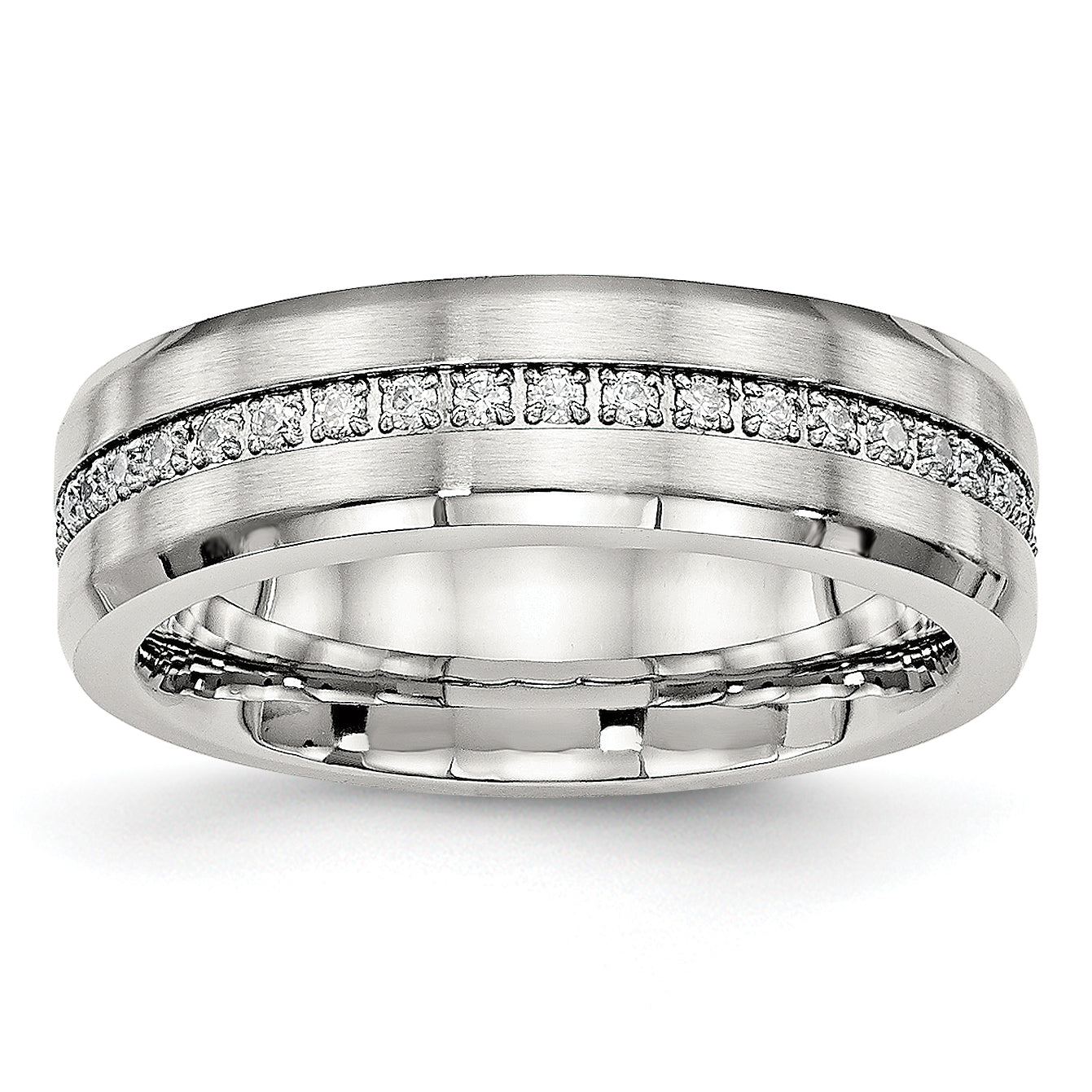 Chisel Stainless Steel Brushed and Polished with CZ 6.5mm Band