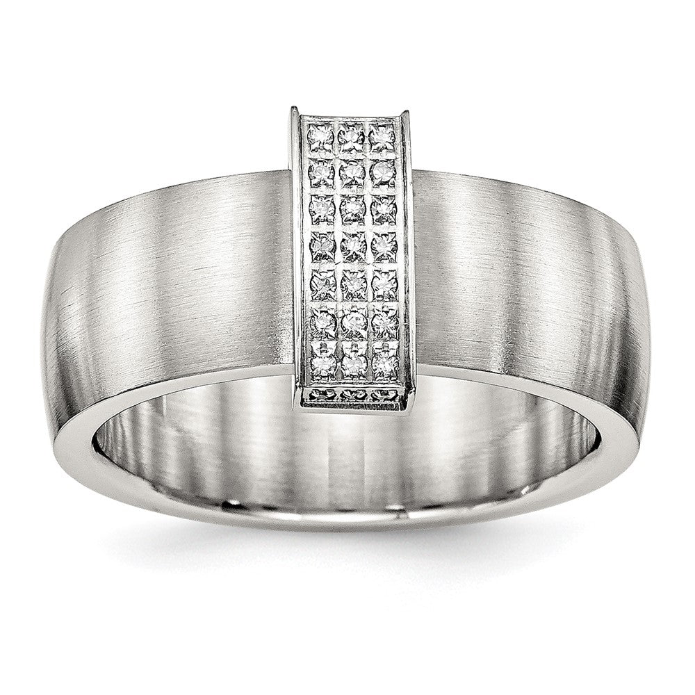 Stainless Steel Brushed w/CZ 8mm Band