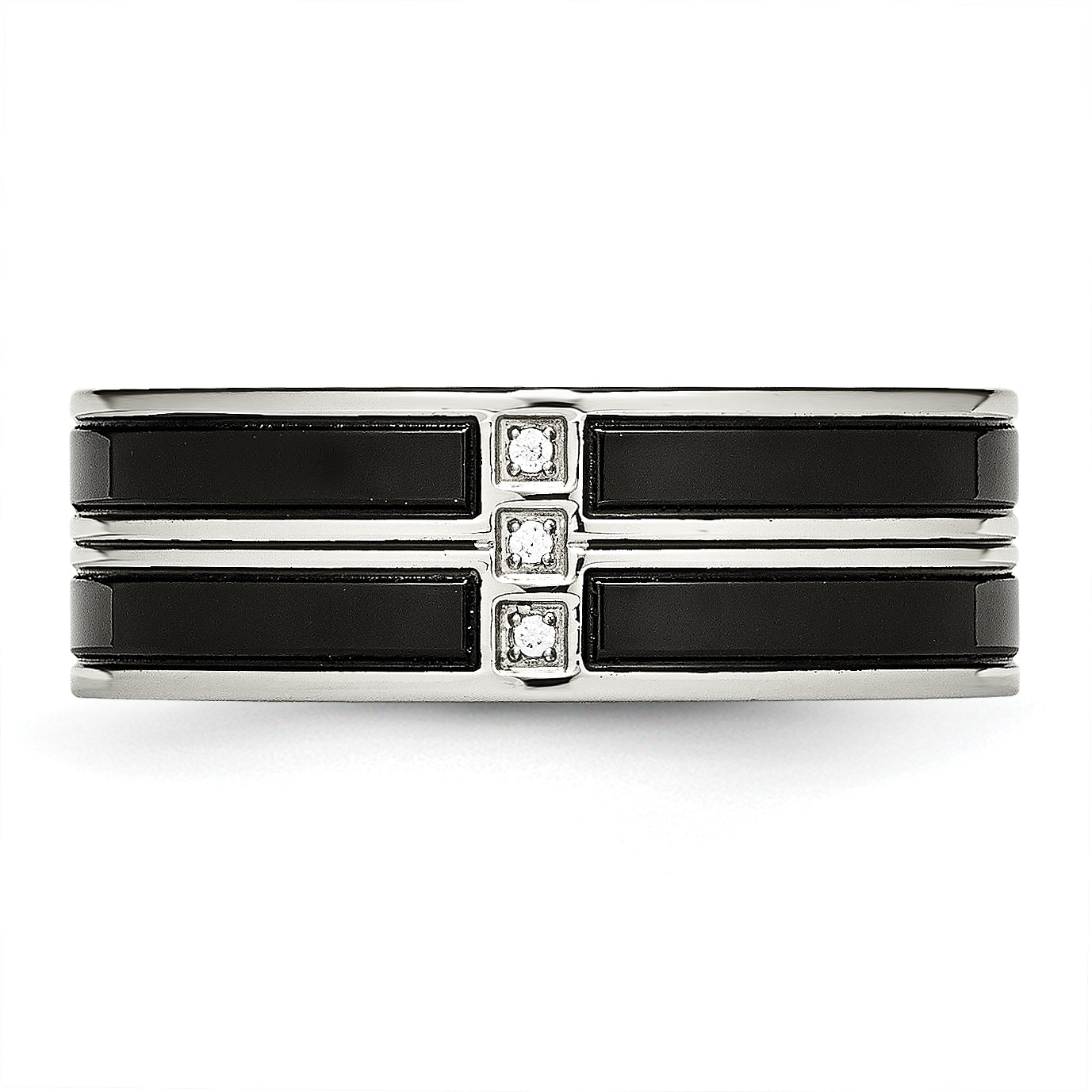 Stainless Steel Polished Black IP-plated w/CZ 8mm Band