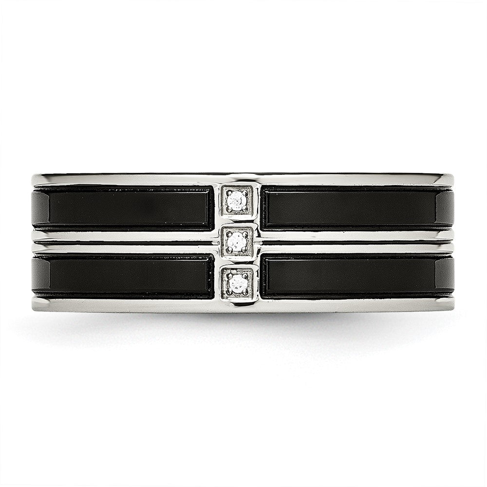 Stainless Steel Polished Black IP-plated w/CZ 8mm Band
