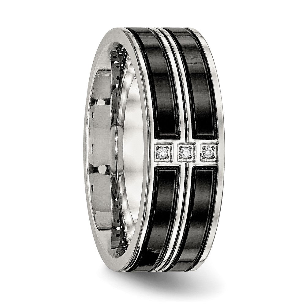 Stainless Steel Polished Black IP-plated w/CZ 8mm Band
