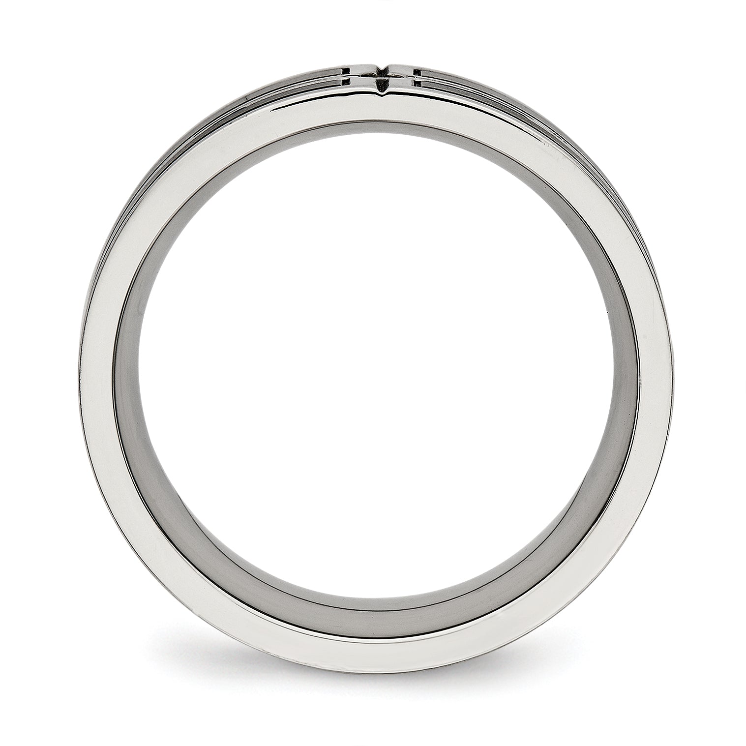 Stainless Steel Polished w/Brushed Center Black IP-plated CZ 8mm Band