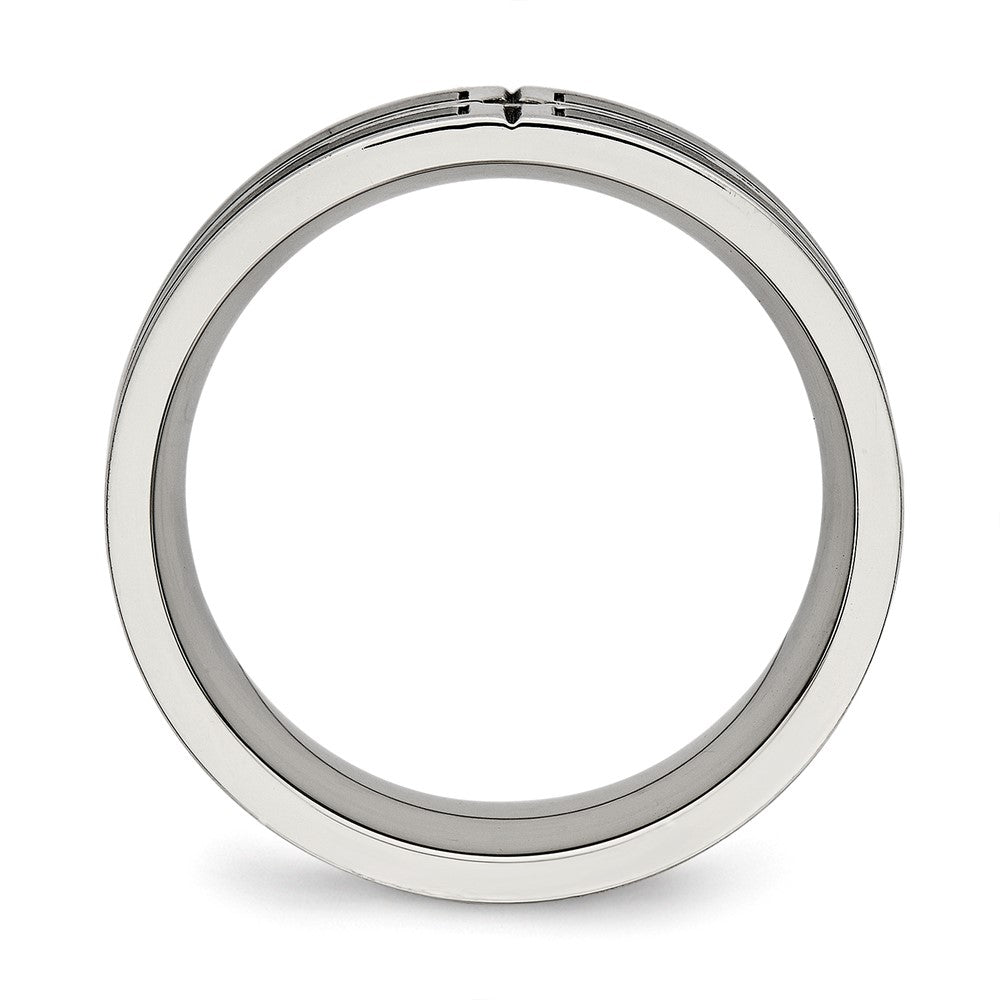 Stainless Steel Polished w/Brushed Center Black IP-plated CZ 8mm Band