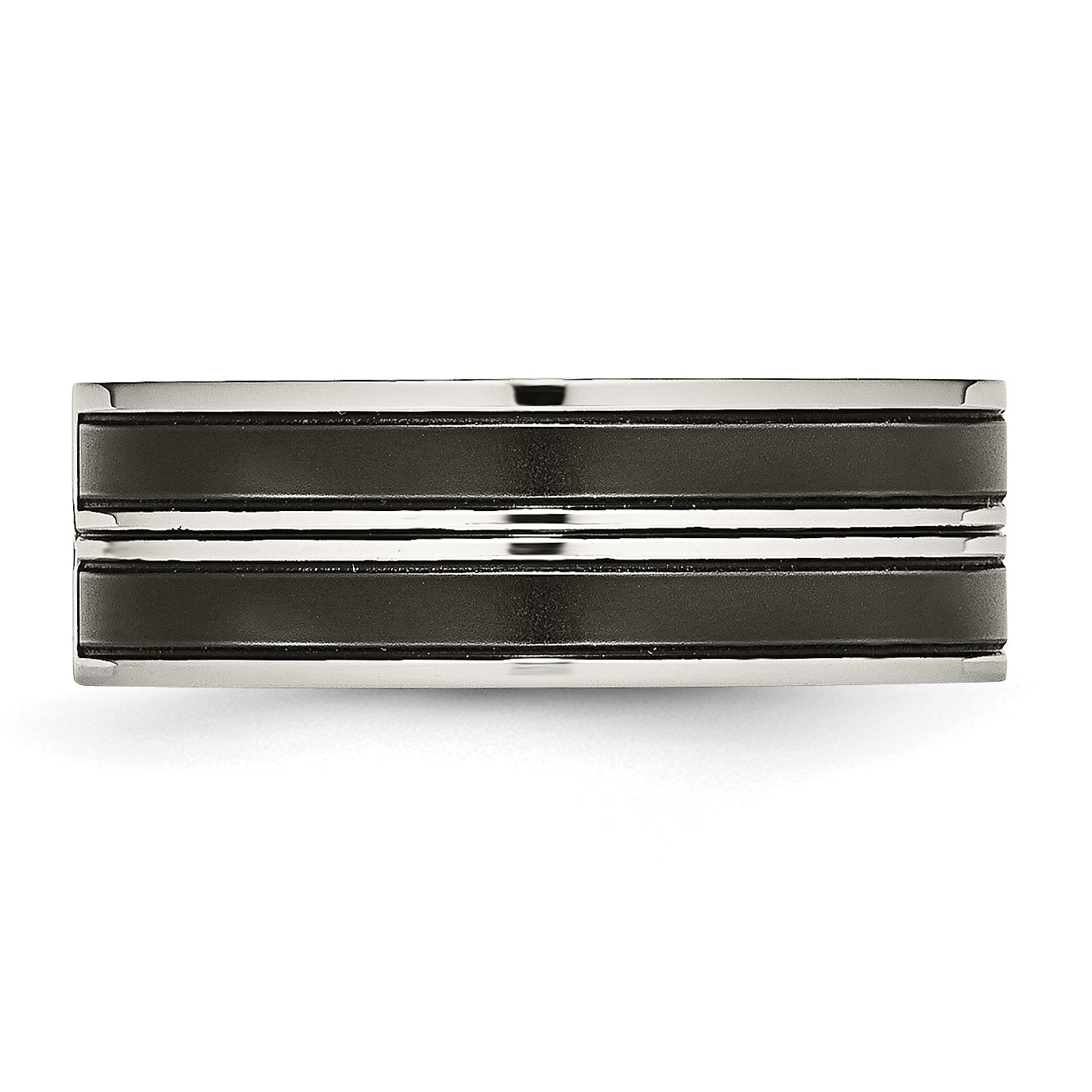 Stainless Steel Polished w/Brushed Center Black IP-plated CZ 8mm Band