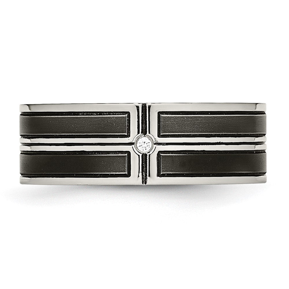 Stainless Steel Polished w/Brushed Center Black IP-plated CZ 8mm Band
