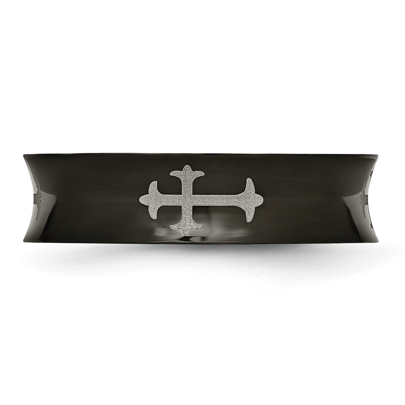 Chisel Stainless Steel Polished Black IP-plated Cross 6mm Concave Band