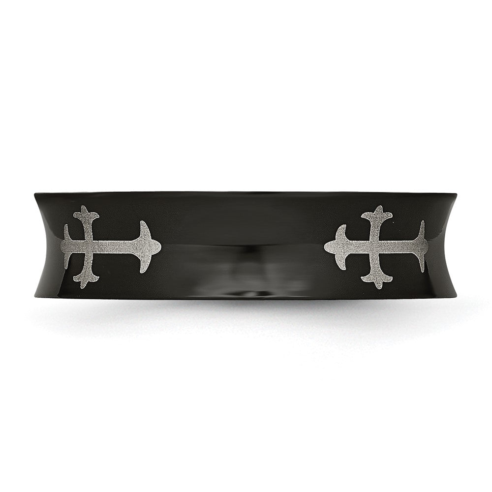 Chisel Stainless Steel Polished Black IP-plated Cross 6mm Concave Band