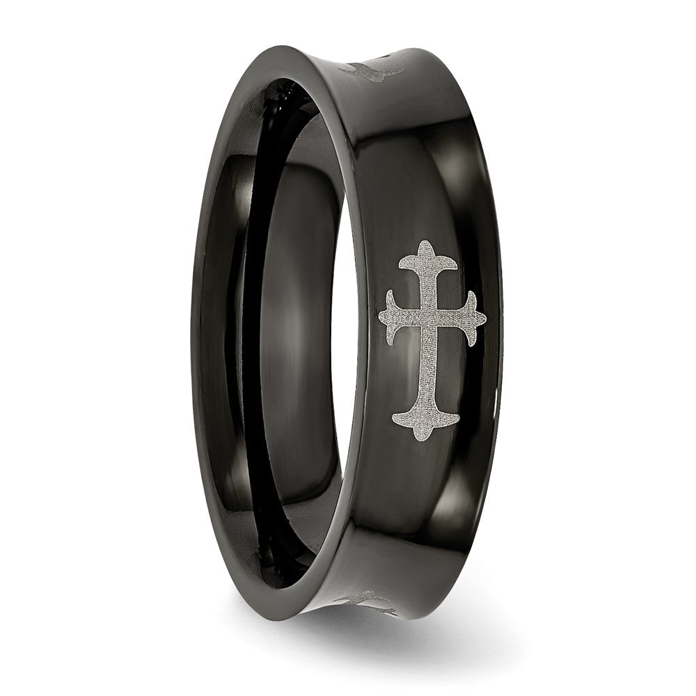 Chisel Stainless Steel Polished Black IP-plated Cross 6mm Concave Band