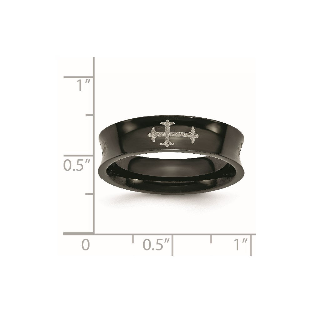 Chisel Stainless Steel Polished Black IP-plated Cross 6mm Concave Band