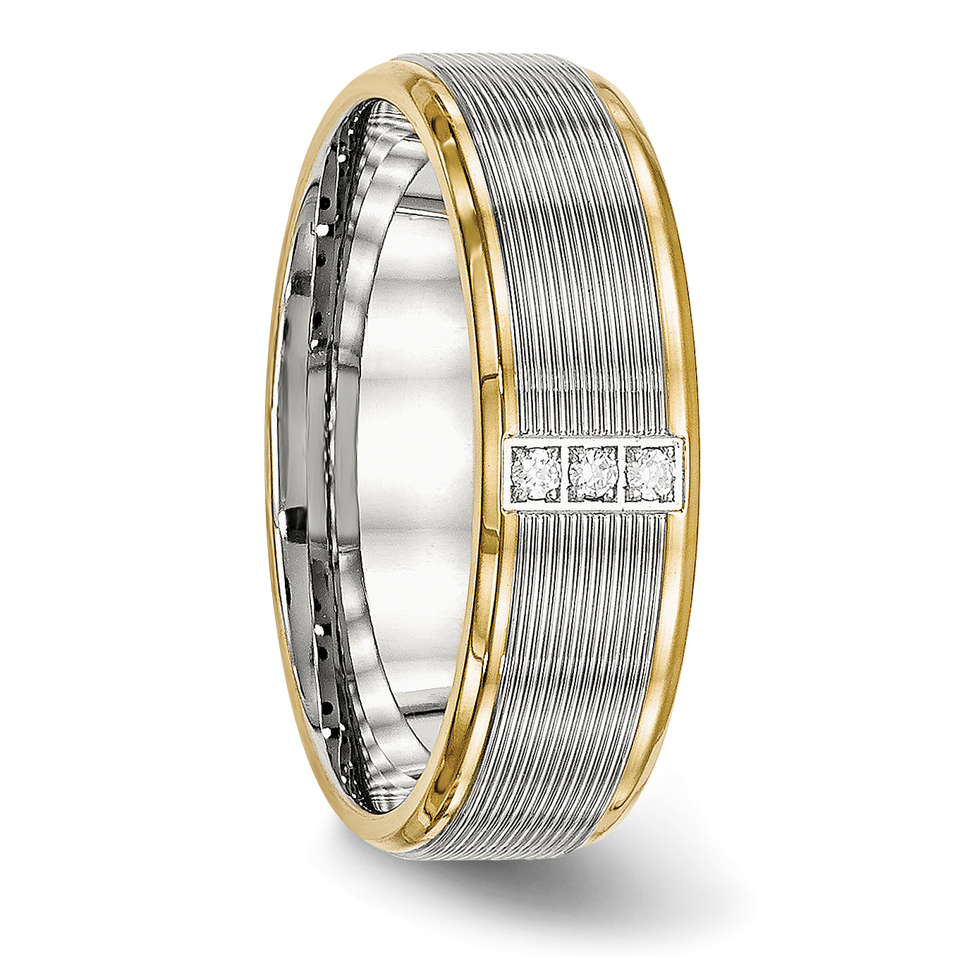 Stainless Steel Polished Yellow IP-plated w/CZ 6mm Grooved Band