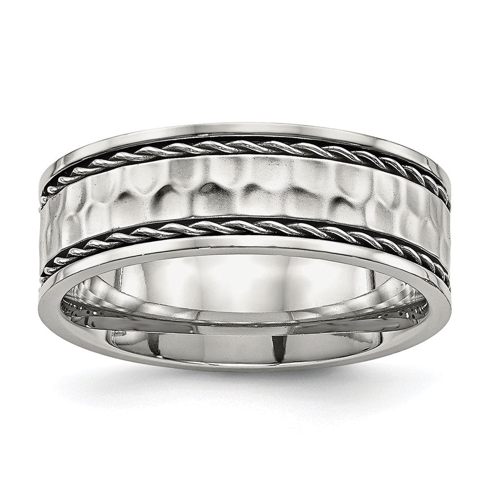 Chisel Stainless Steel Polished and Hammered 8mm Comfort Fit Band