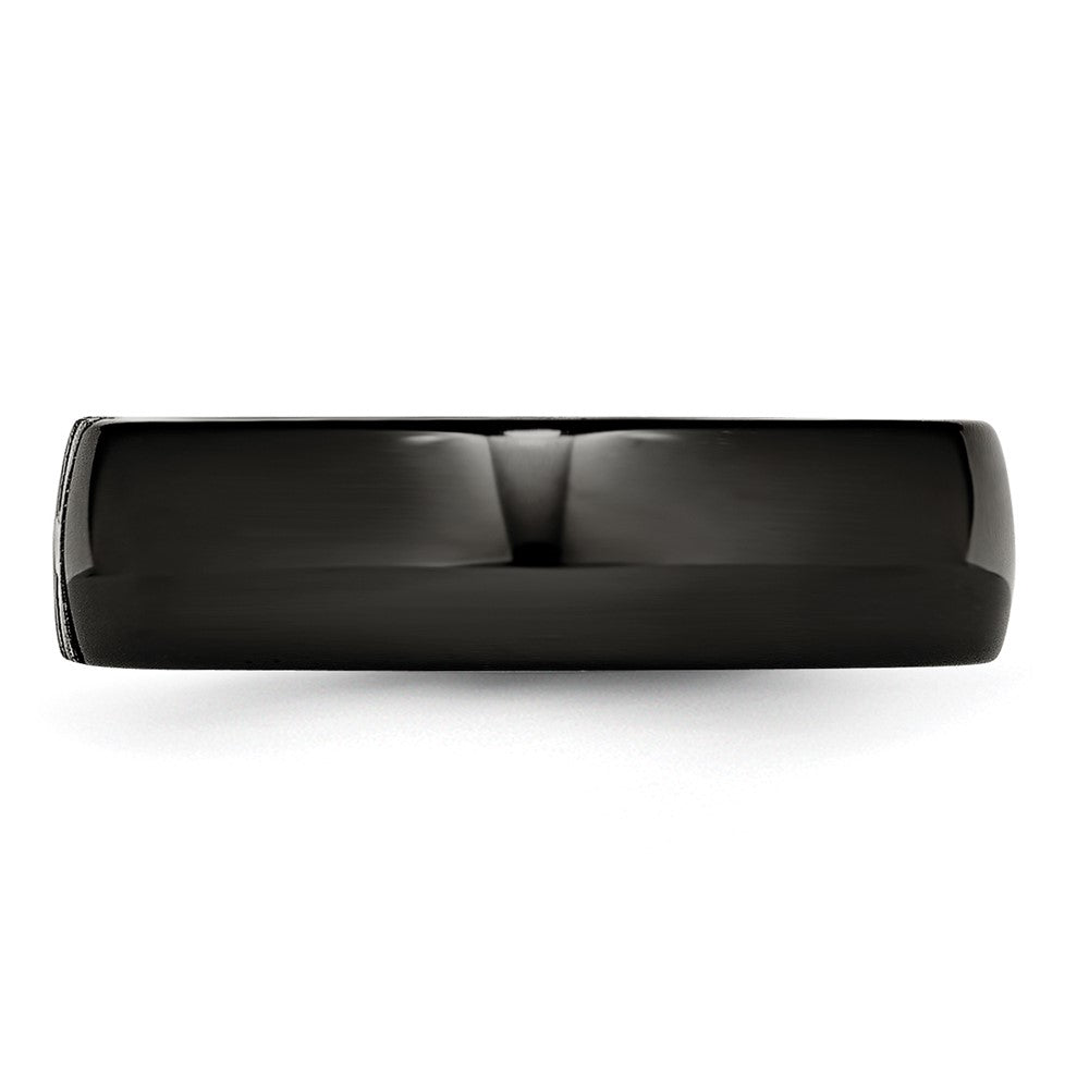 Chisel Stainless Steel Polished and Laser Cut Black Ceramic with CZ Ring