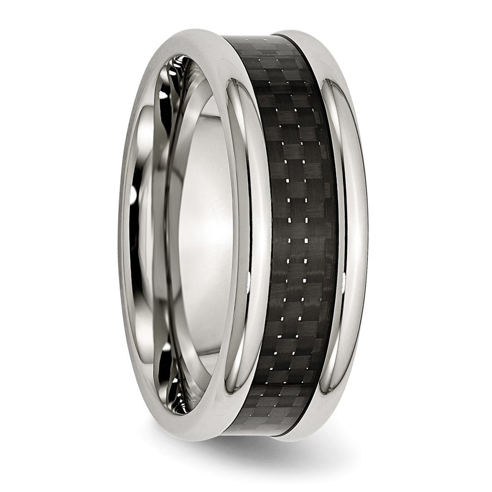 Chisel Stainless Steel Polished with Black Carbon Fiber Inlay 8mm Band