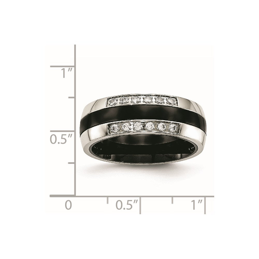 Chisel Stainless Steel Polished with Black Ceramic and CZ Ring