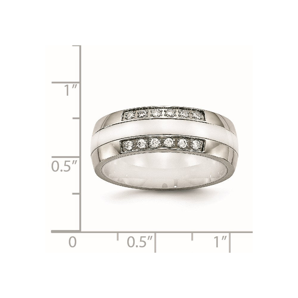 Stainless Steel Polished White Ceramic CZ Ring