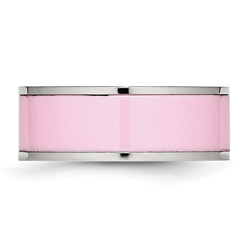 Chisel Stainless Steel Polished Pink Ceramic 7.5mm Band