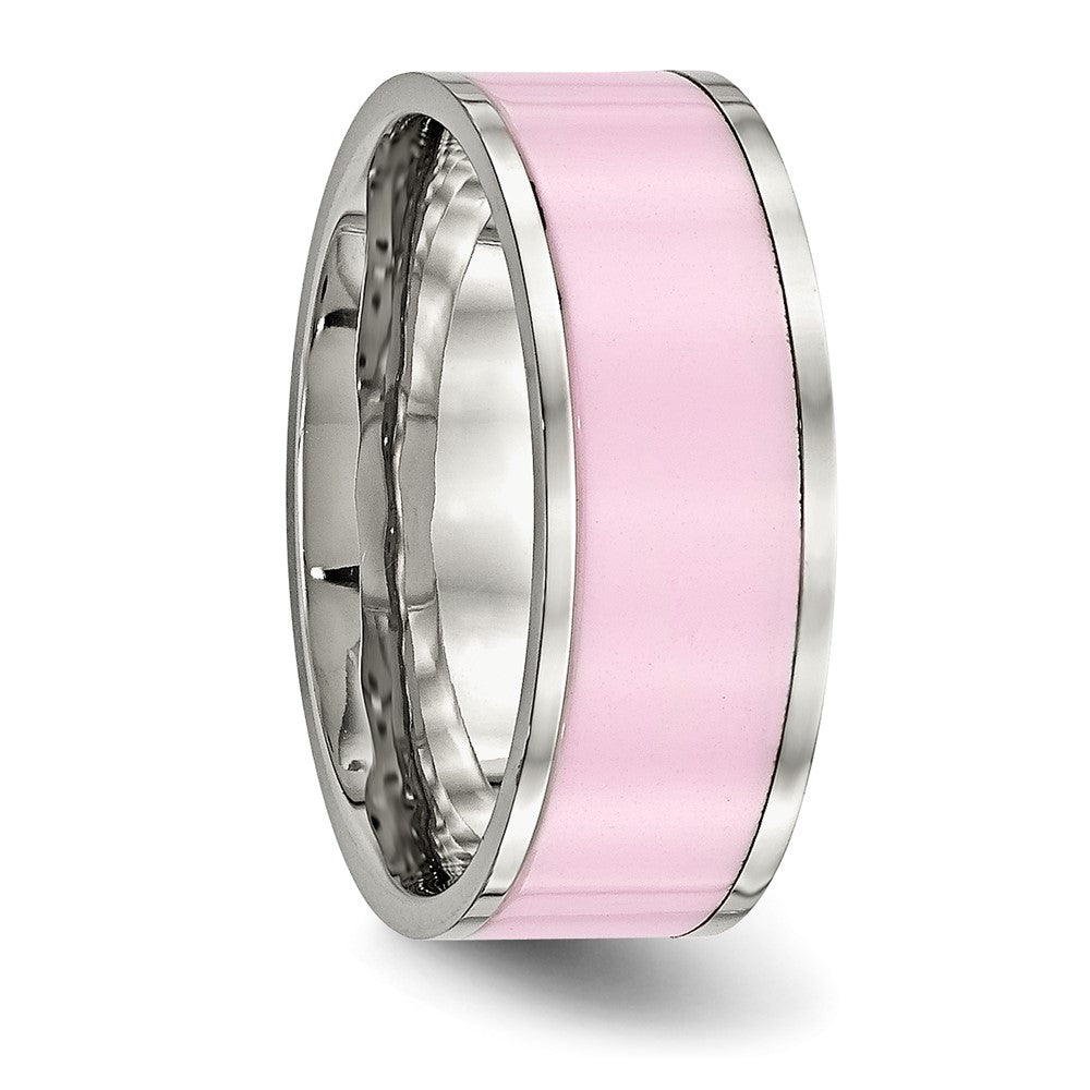 Chisel Stainless Steel Polished Pink Ceramic 7.5mm Band