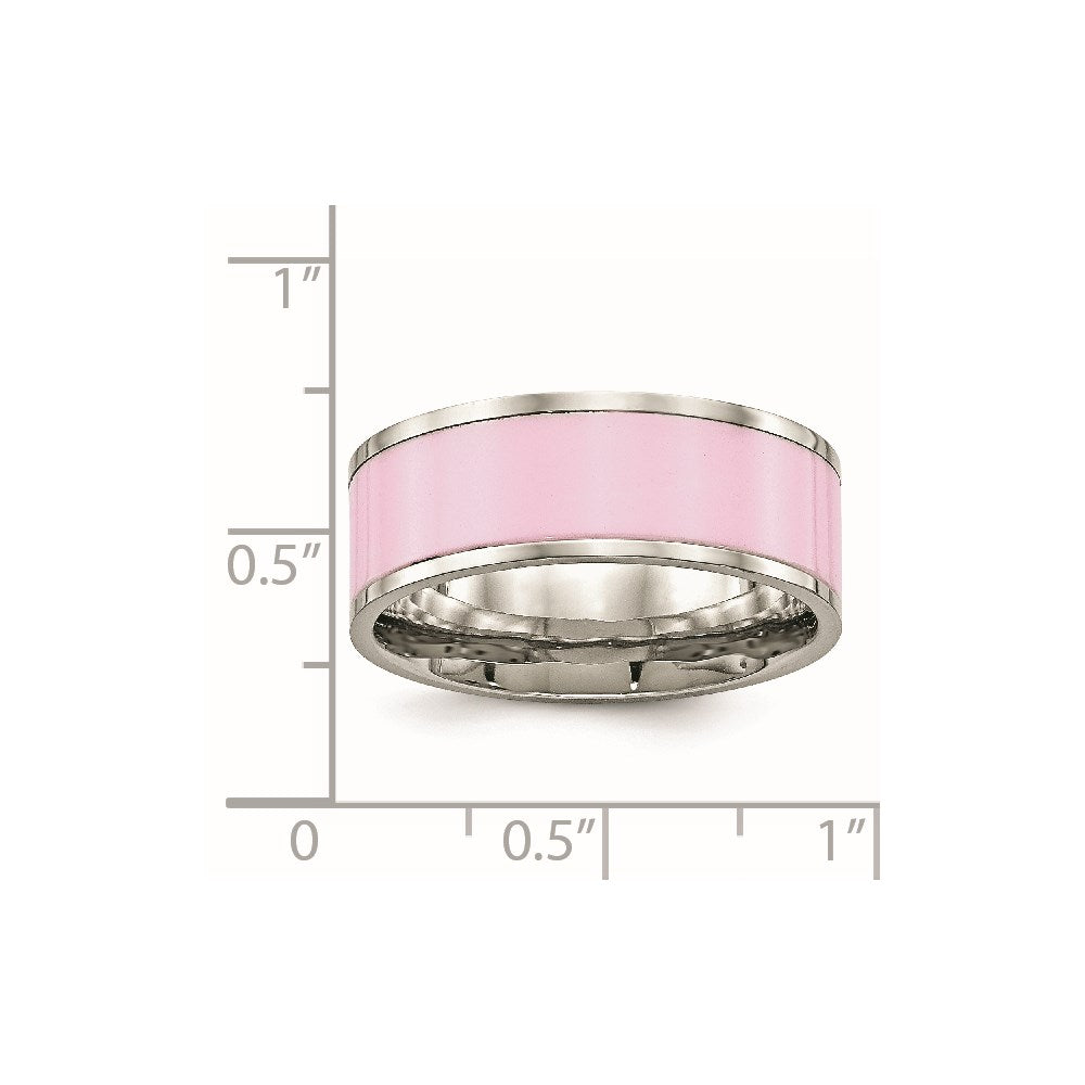 Chisel Stainless Steel Polished Pink Ceramic 7.5mm Band