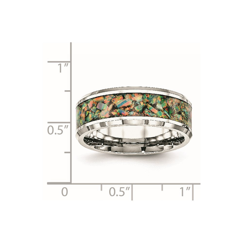 Chisel Stainless Steel Polished with Imitation Opal Inlay 8mm Band