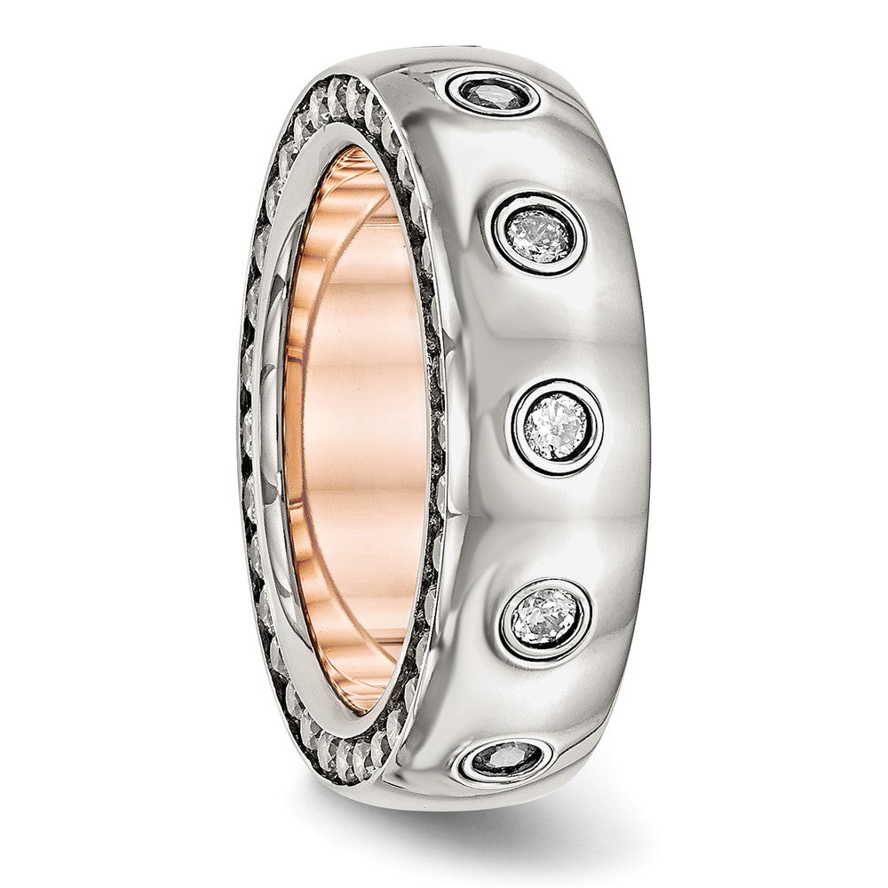 Chisel Stainless Steel Polished Rose IP-plated Inside with CZ Half Round 7mm Band